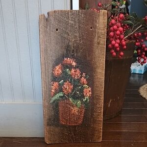 Prim Flower Painting On Barnboard